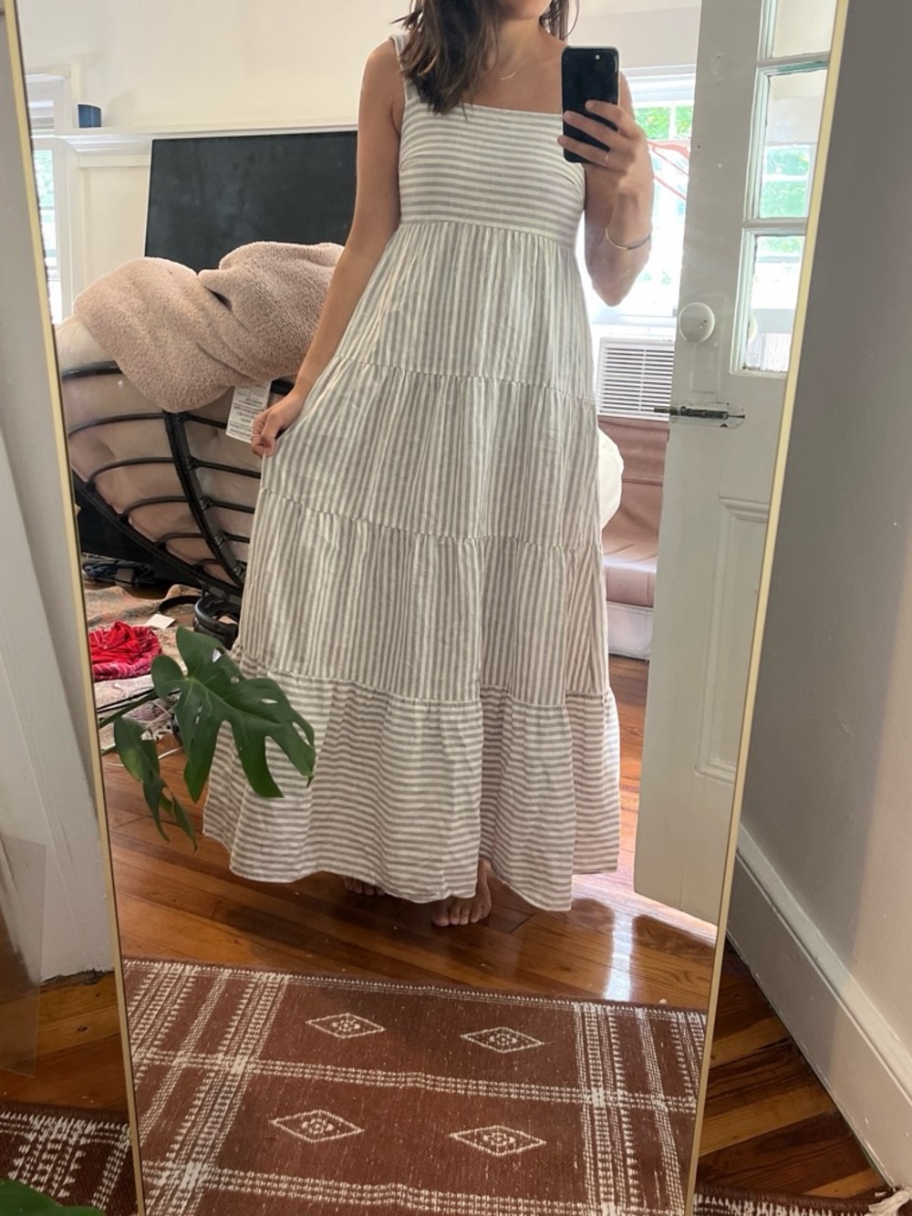 Madewell White and Gray Striped Tiered Maxi Dress-Skirt